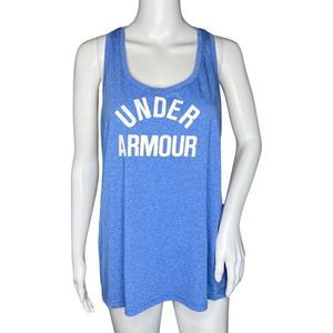 Under Armour Shirt Womens Medium Blue White Threadborne Tank‎ Workout Athleisure